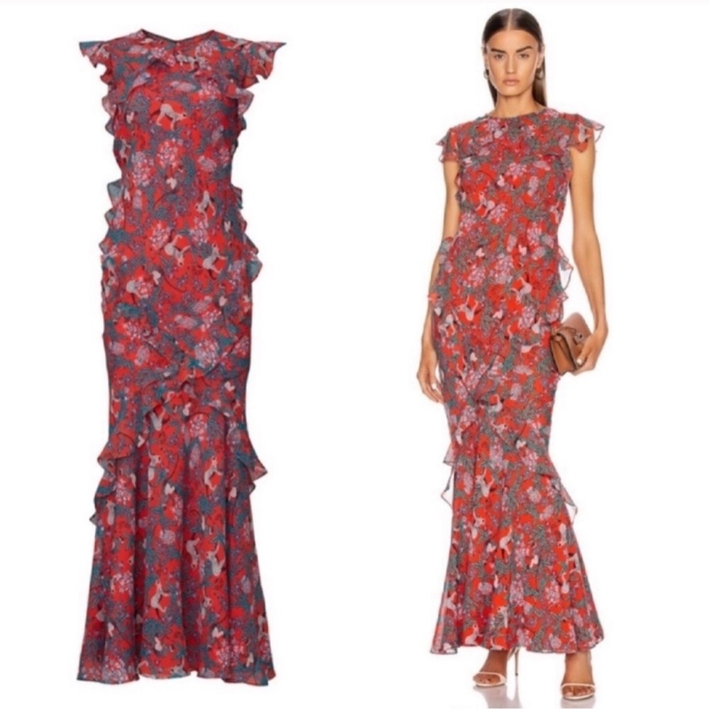 SALONI Tamara B Maxi Dress Gown in Ruby Jungle Monkey Size US 2 - Picture 3 of 13